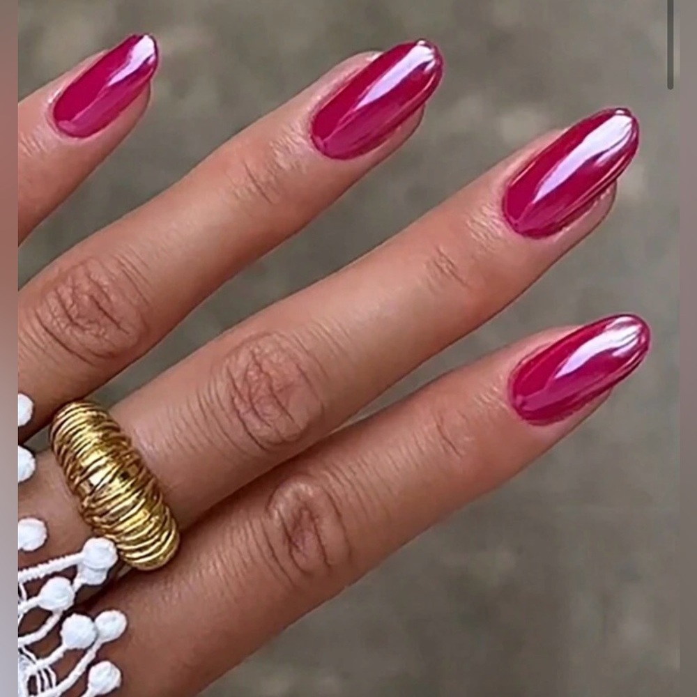 Pink Fuchsia Metallic Almond Nail Kit Press-On Nails, New - Picture 2 of 8